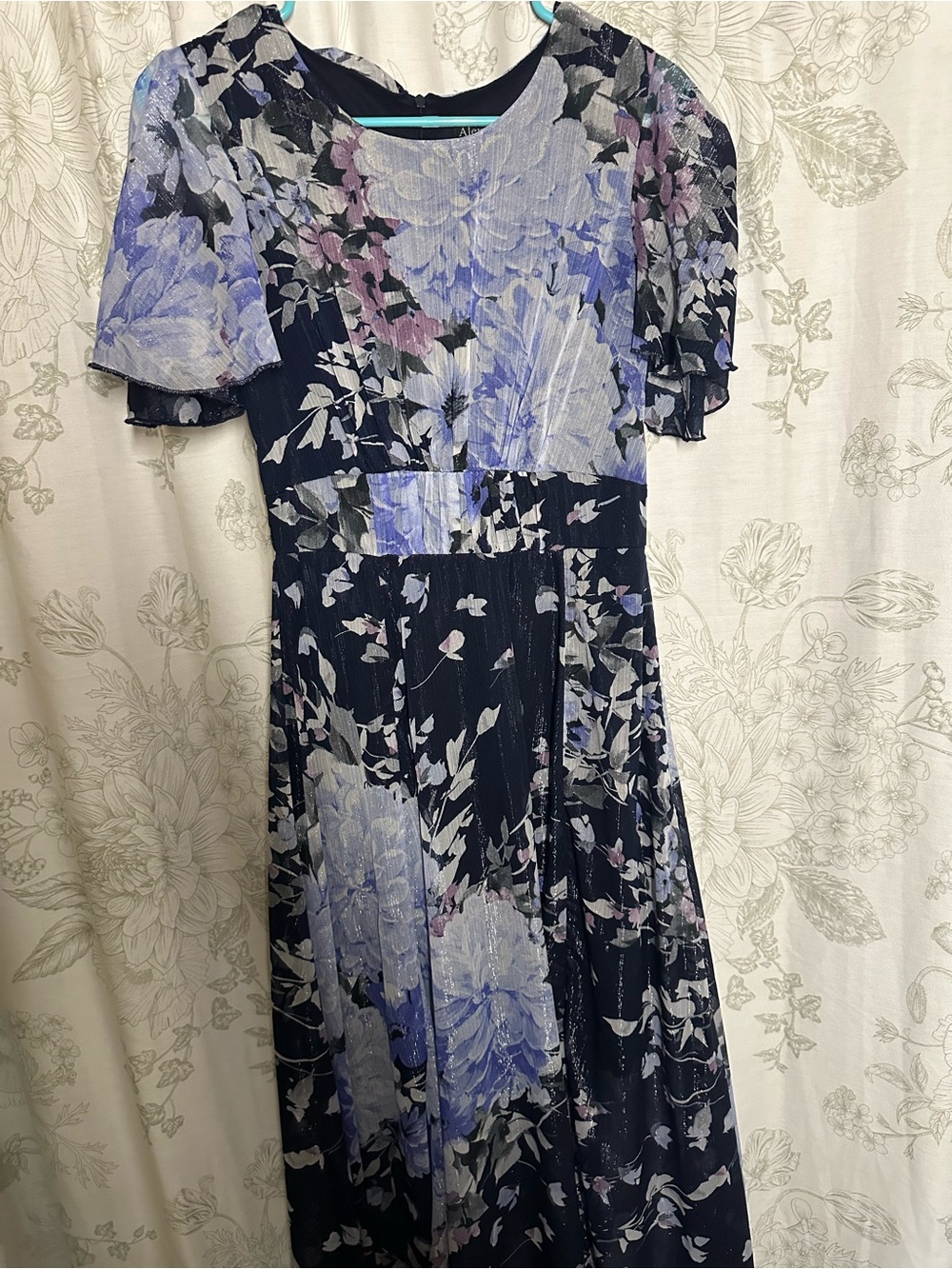 Floral Navy Blue Maxi Dress with Flutter Sleeves